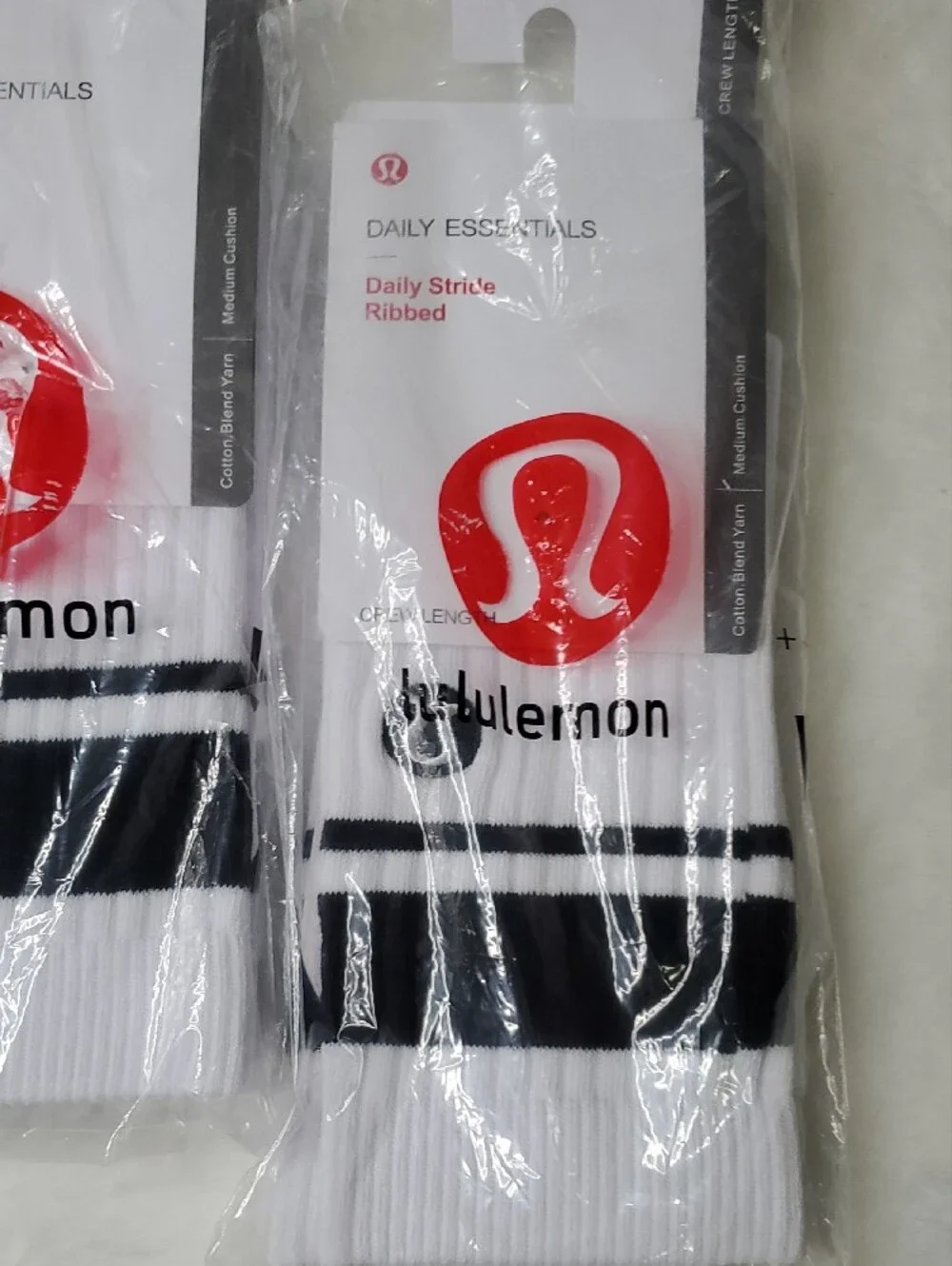 lululemon athletica White Crew Socks with Black Stripes